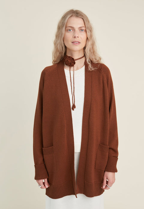 Monala | Knitted Merino Wool Cardigan with Pockets in Chocolate