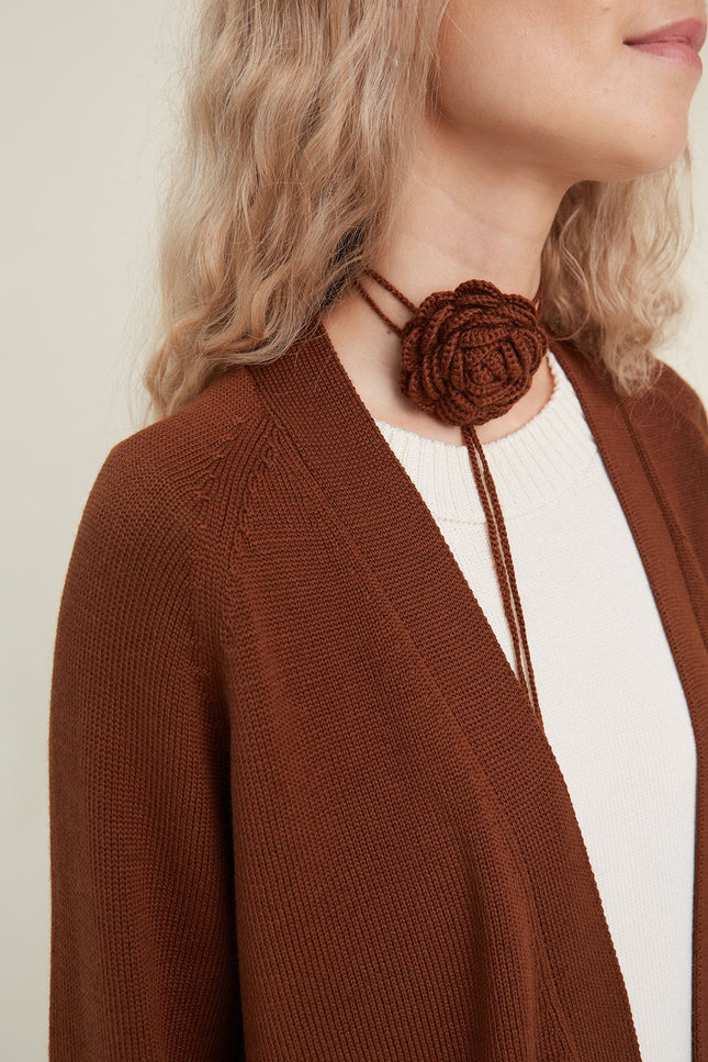 Monala | Knitted Merino Wool Cardigan with Pockets in Chocolate