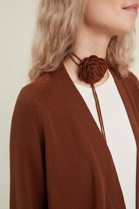 Monala | Knitted Merino Wool Cardigan with Pockets in Chocolate
