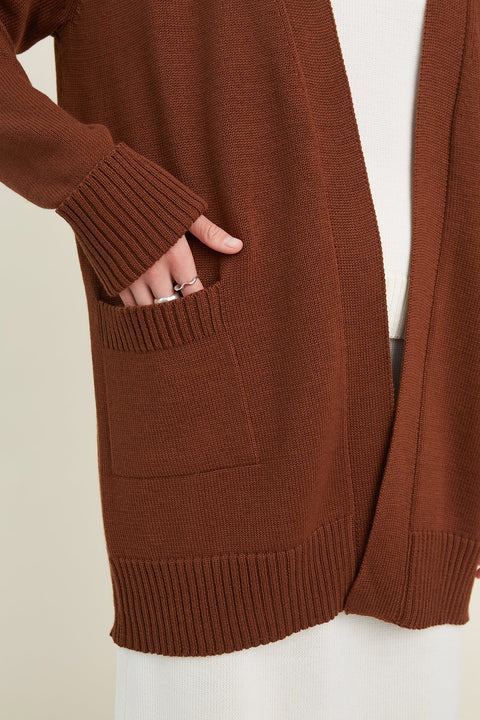 Monala | Knitted Merino Wool Cardigan with Pockets in Chocolate