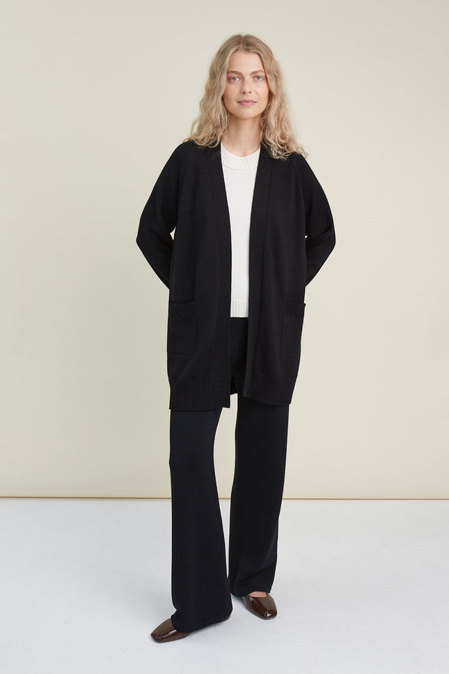 Monala | Knitted Merino Wool Cardigan with Pockets in Black