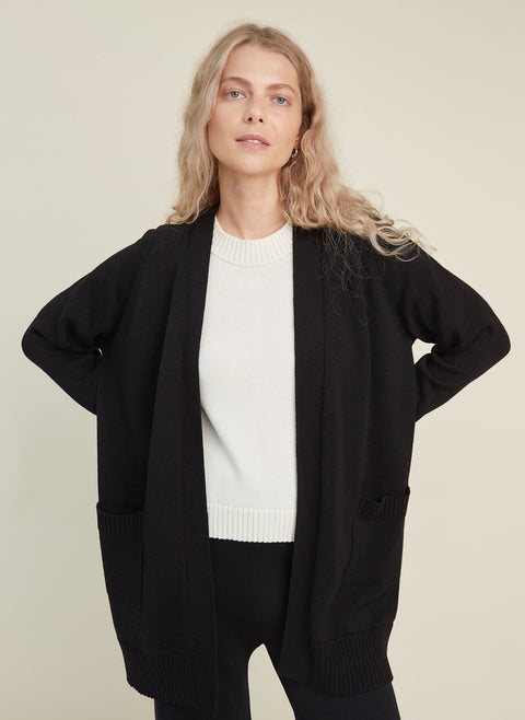Monala | Knitted Merino Wool Cardigan with Pockets in Black