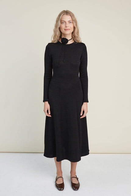 Monala | Knitted Merino Wool A-line Midi Dress in Chocolate