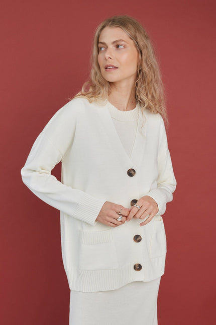Monala | Button-Up Merino Wool Cardigan in Natural White