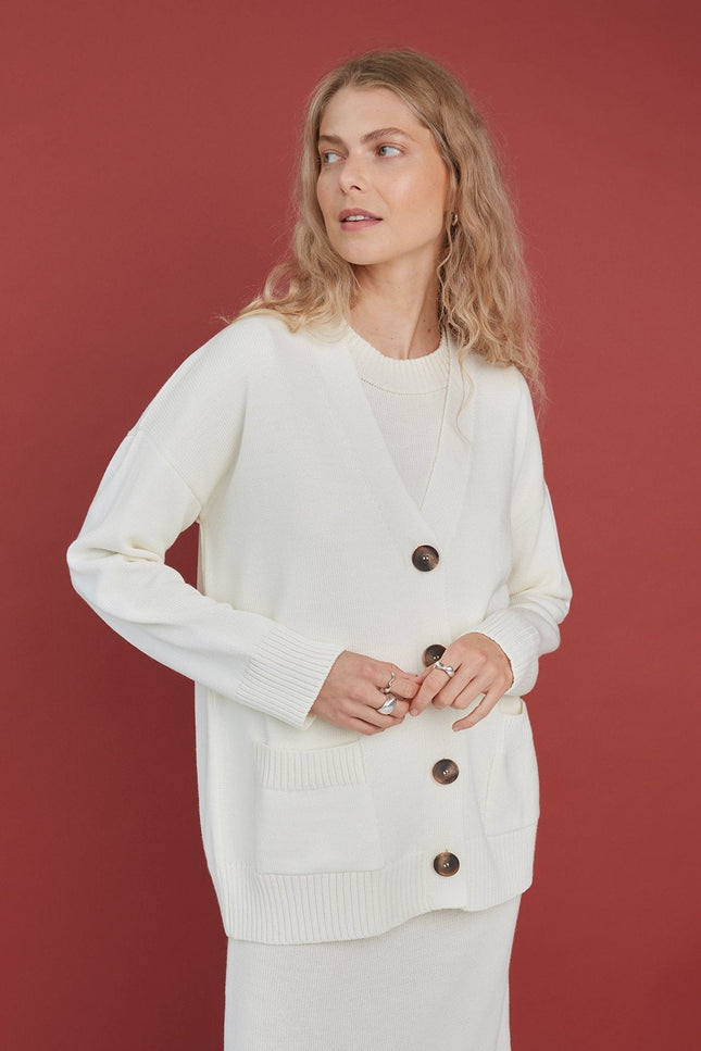 Monala | Button-Up Merino Wool Cardigan in Natural White