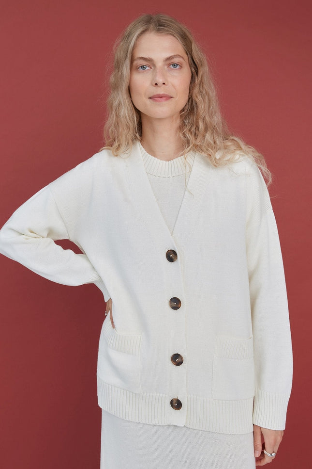Monala | Button-Up Merino Wool Cardigan in Natural White