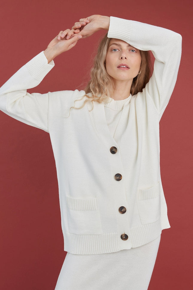 Monala | Button-Up Merino Wool Cardigan in Dark Blue
