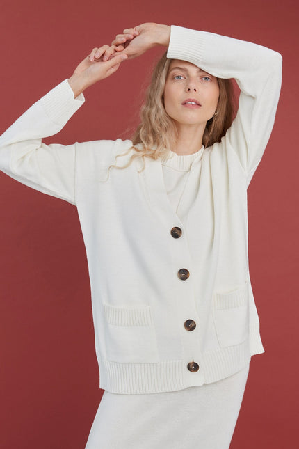 Monala | Button-Up Merino Wool Cardigan in Camel