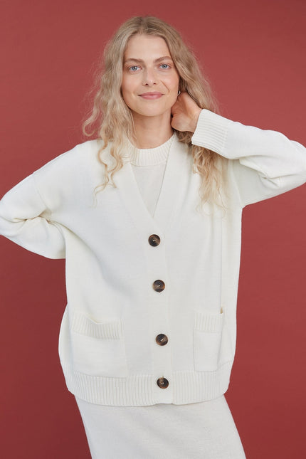 Monala | Button-Up Merino Wool Cardigan in Natural White