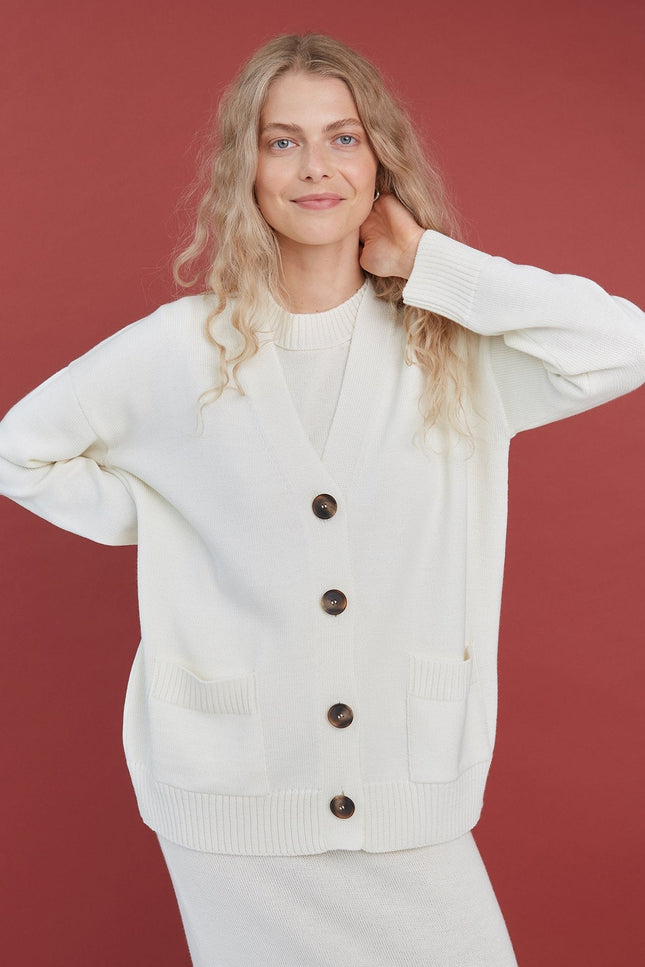 Monala | Button-Up Merino Wool Cardigan in Natural White