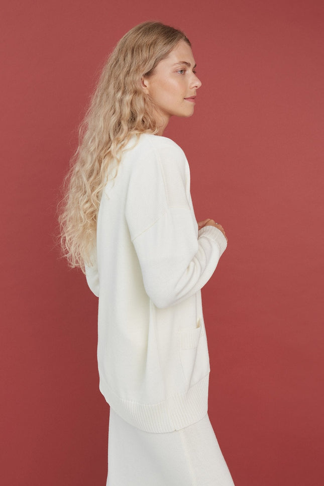 Monala | Button-Up Merino Wool Cardigan in Natural White