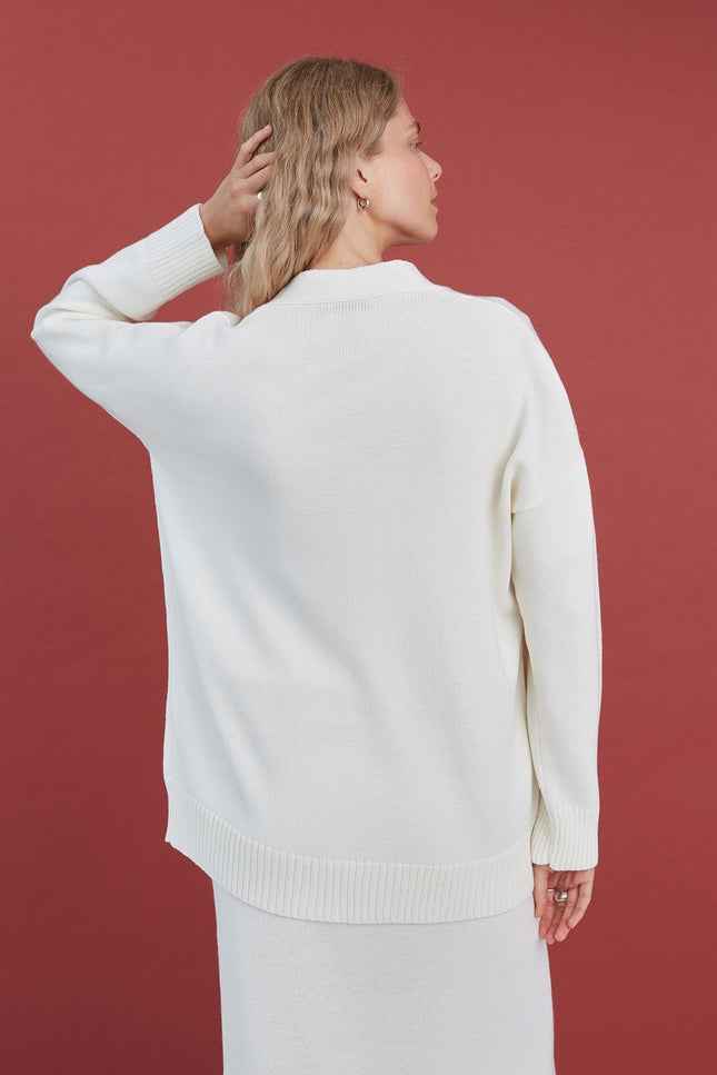Monala | Button-Up Merino Wool Cardigan in Natural White