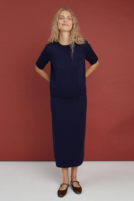 Monala | Knitted Merino Wool Skirt in Dark Blue