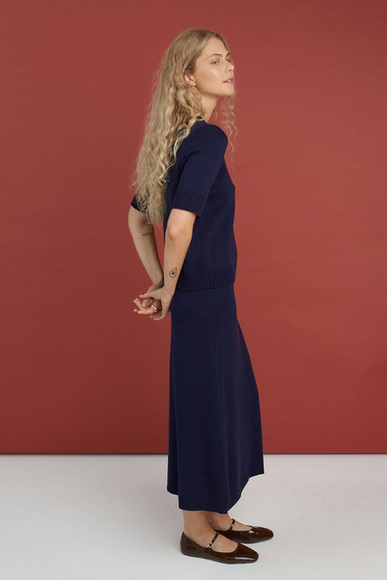 Monala | Knitted Merino Wool Skirt in Dark Blue