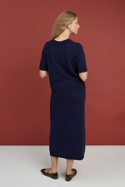 Monala | Knitted Merino Wool Skirt in Dark Blue