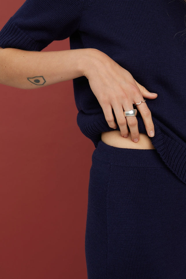 Monala | Knitted Merino Wool Skirt in Dark Blue