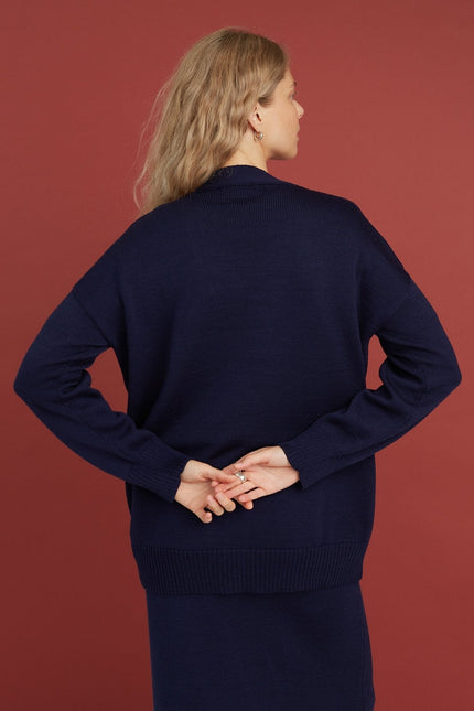 Monala | Button-Up Merino Wool Cardigan in Dark Blue