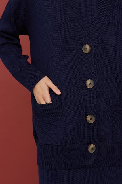 Monala | Button-Up Merino Wool Cardigan in Dark Blue
