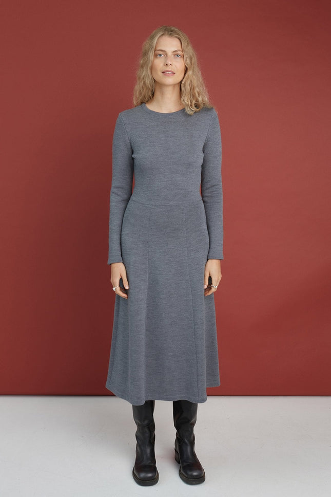 Monala | Knitted Merino Wool A-line Midi Dress in Forest