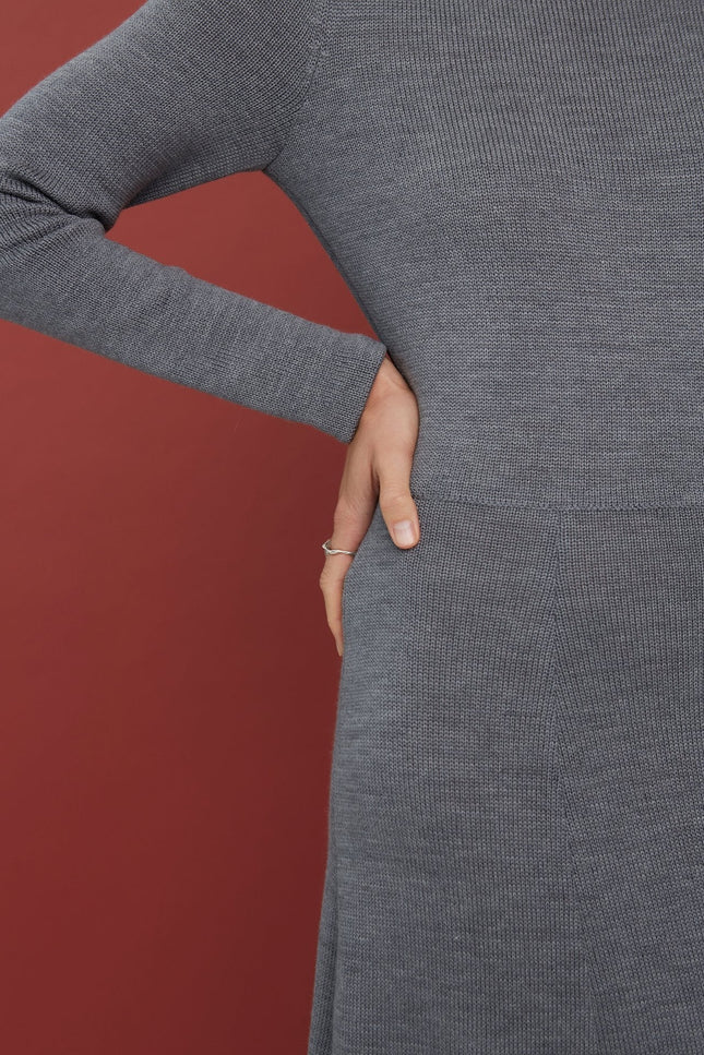 Monala | Mini Knitted Merino Wool A-line Dress in Grey
