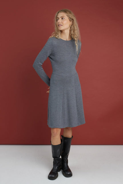 Monala | Mini Knitted Merino Wool A-line Dress in Grey