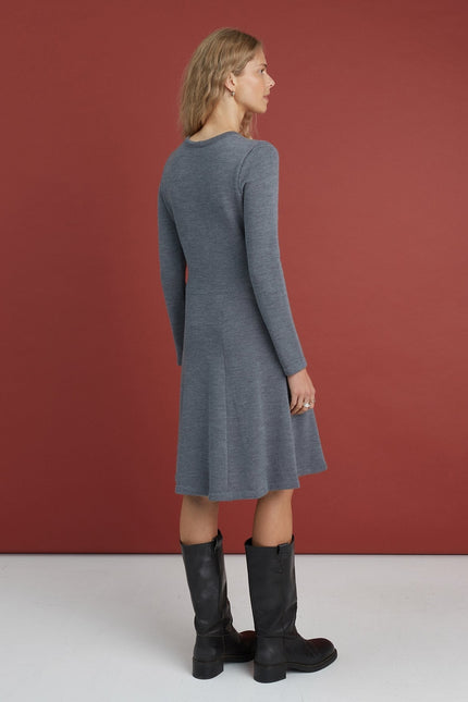 Monala | Mini Knitted Merino Wool A-line Dress in Grey