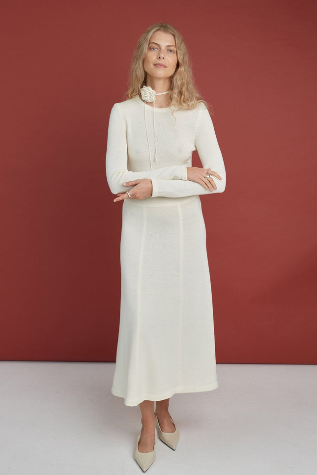 Monala | Knitted Merino Wool A-line Midi Dress in Forest