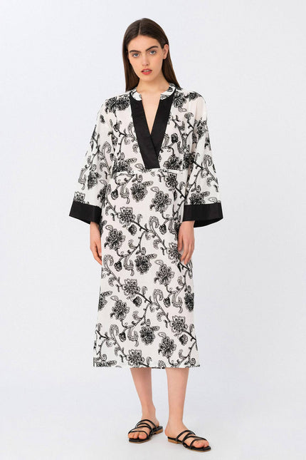 Elizabeth LaGre | Floral Embroidered Kaftan Dress