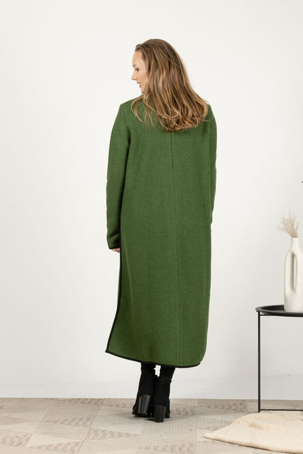 Back view of the Forest Green Wool Winter Sweater Dress, emphasizing the classic design and the rich, deep green color.