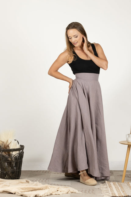 Front-facing image of the Linen Flutter Skirt, displaying its versatile and sophisticated look.