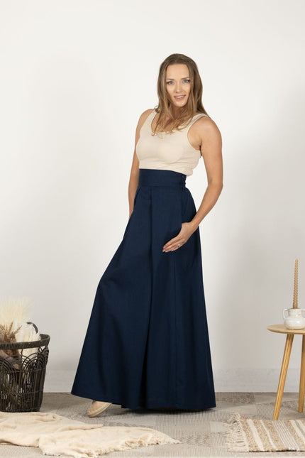 Linen skirt with gathered waistband