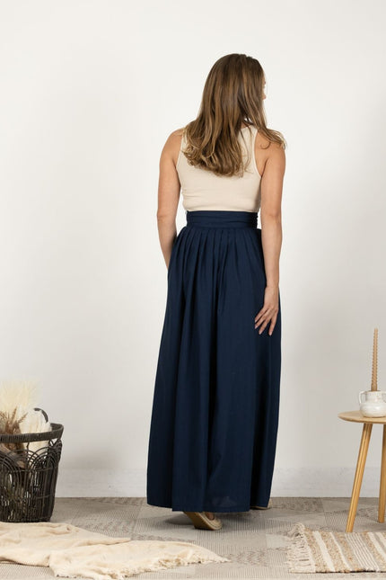 Back view of Pleated linen skirt for women