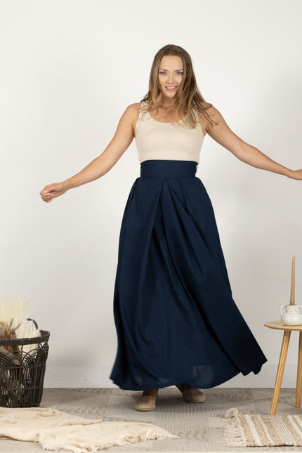 Pleated linen skirt for women