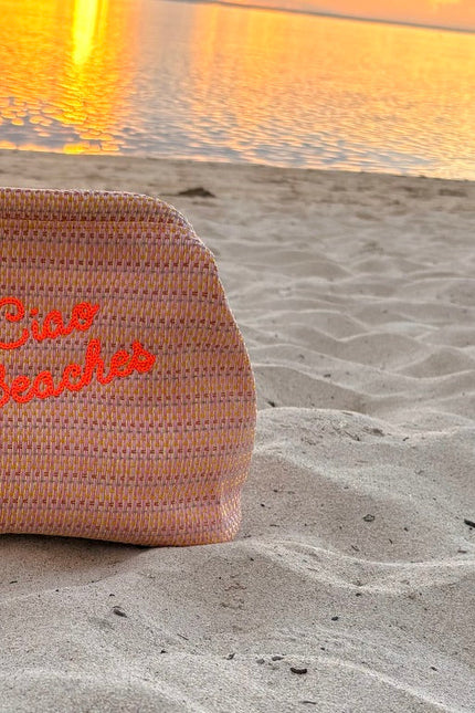 Neon orange Ciao Beaches clutch pouch by Lilly Loves with zipper closure and compact design, perfect for carrying small essentials.