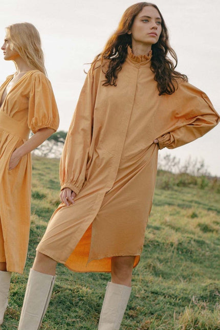 State Of Georgia I THE TUXEDO LONG SHIRT/DRESS - TAN