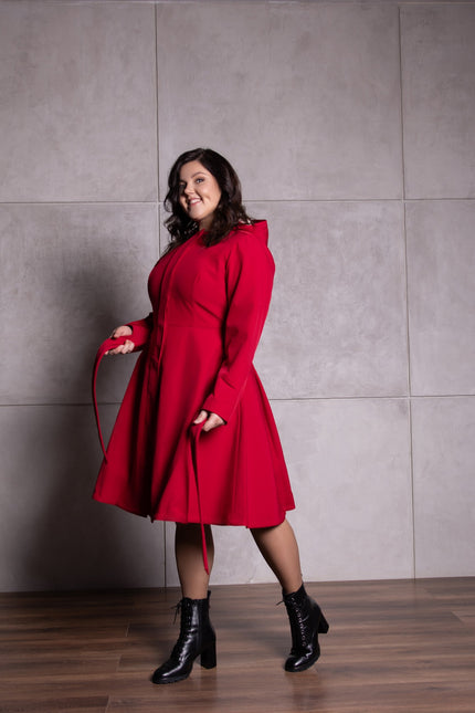 DARK RED COAT WITH BELT