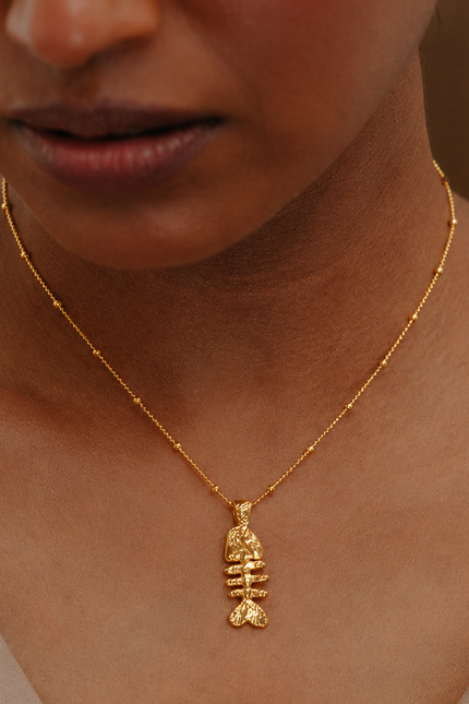 Arvino | Fish Bone Necklace in 925 Sterling Silver-Gold Finish