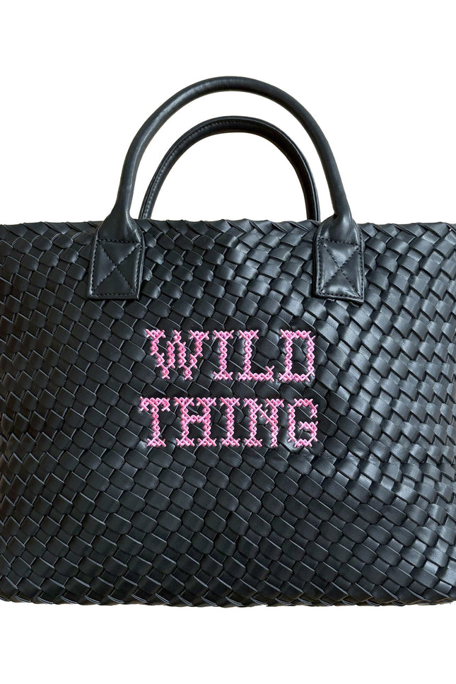 Wild Thing vegan woven handbag by Lilly Loves featuring a colorful, handcrafted woven design with a sturdy leather strap.