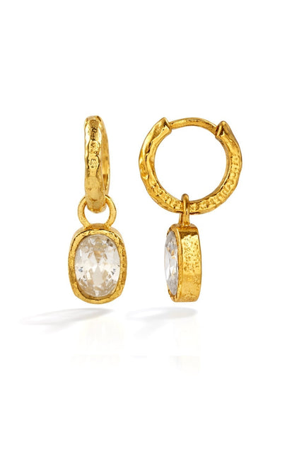 Gold Plated Crystal Drop Textured 92.5 Sterling Silver Hoop Earrings
