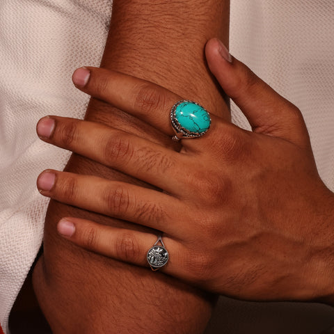 Arvino | Carved Turquoise 92.5 Sterling Silver Men’s Ring