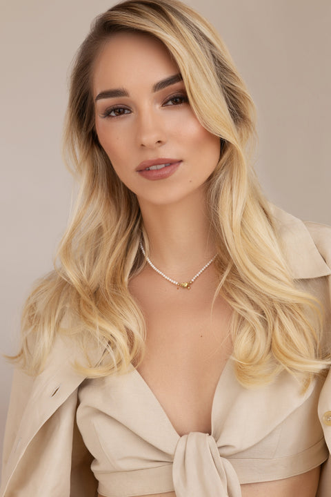 Pas de Marque | Gold-filled freshwater pearl necklace Cœur Aimant