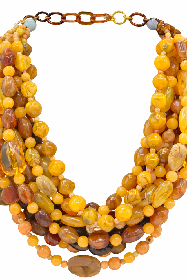 Michael Nash Jewelry | Otilia Multi Strand Shades Of Amber And Tortoise Resin Beads