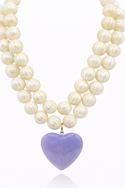 Michael Nash Jewelry | Amour Carved Mother Of Pearl Resin Bead With Lavender Resin Heart Pendant