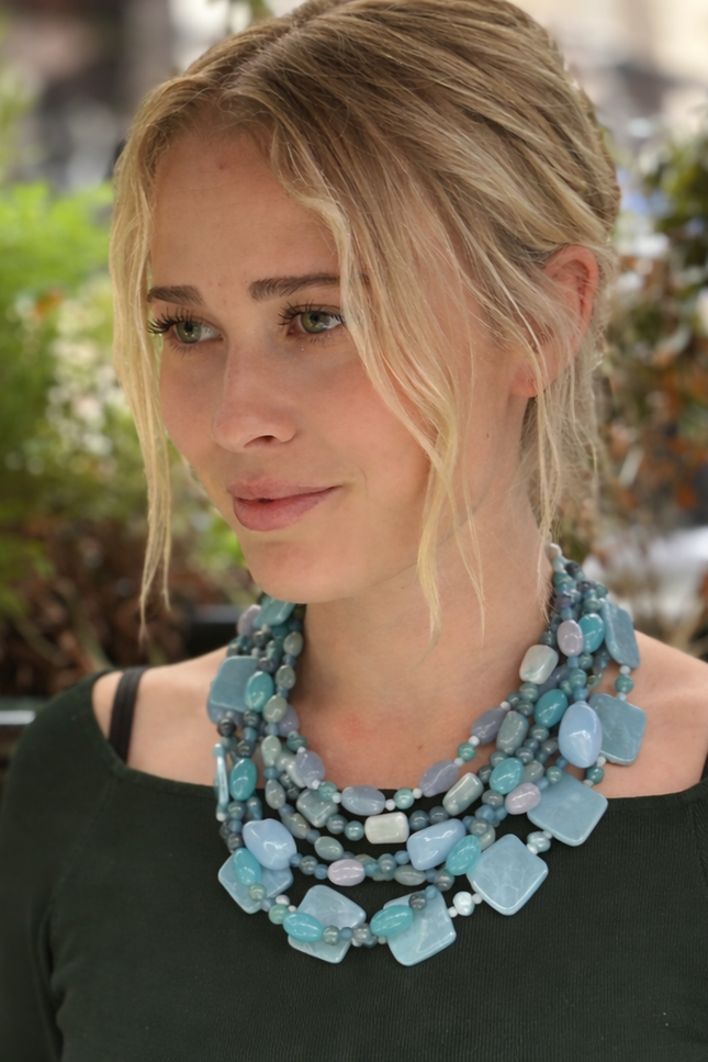 Michael Nash Jewelry | Otilia Multi Strand Shades Of Blue Resin Beads