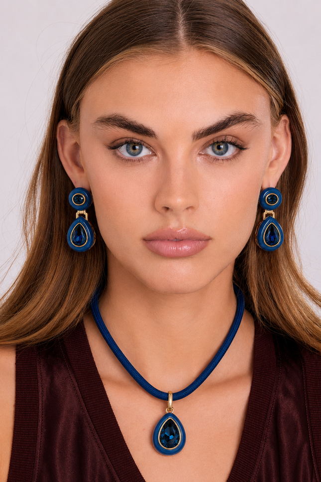 Michael Nash Jewelry | Lena Sapphire Resin And Sapphire Crystal Pear Drop Necklace