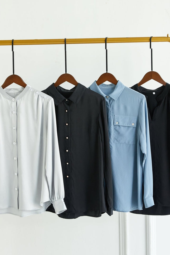 Soft Strokes Silk | Long Sleeve Banded Collar Blouse Aeverie