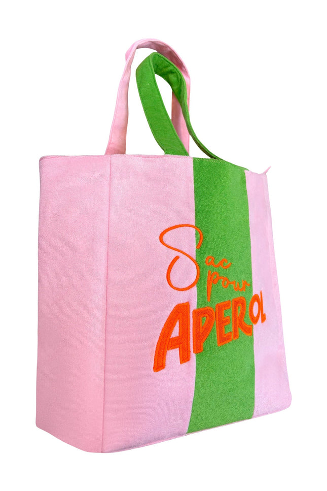 Lilly Loves Aperol Terry Beach Bag handbag with colorful Aperol pattern and sturdy handles, perfect for beach outings.