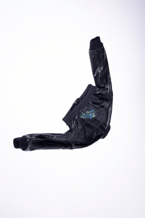 Pica Noir | Pyrha Bird Embroidered Leather Bomber Jacket