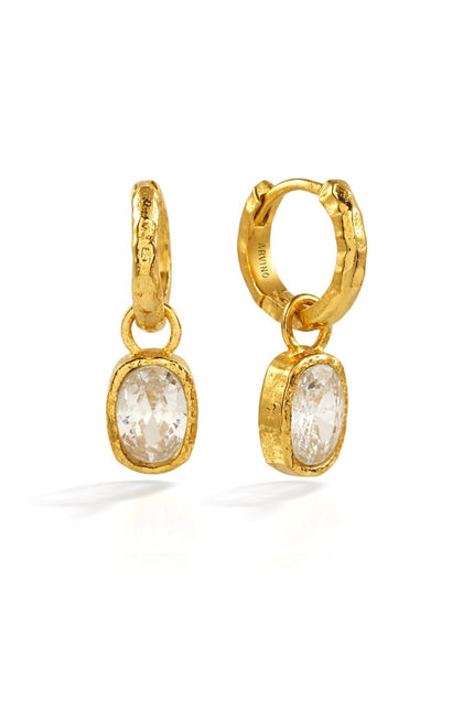 Gold Plated Crystal Drop Textured 92.5 Sterling Silver Hoop Earrings