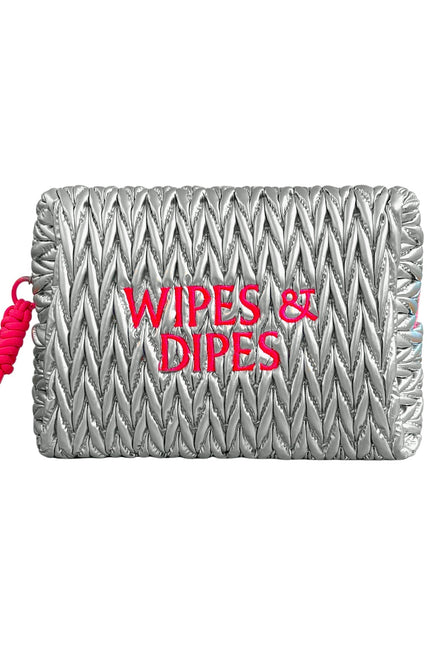 Silver LillyLovesLTD cosmetic wash bag with zip closure, compact design, and sleek silver finish for storing wipes and toiletries.
